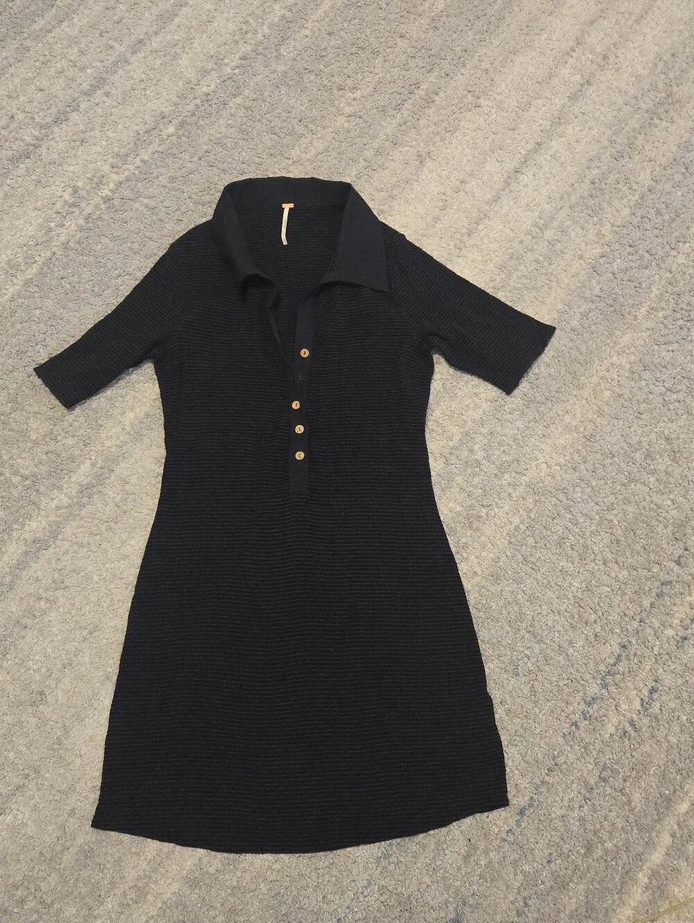Free People Textured Smocked Polo Mini Dress - Black - Size Small